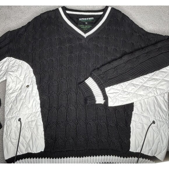Thale Blanc The Power Of Words Sweater Womens Medium Black White Cable V Neck - Picture 3 of 10